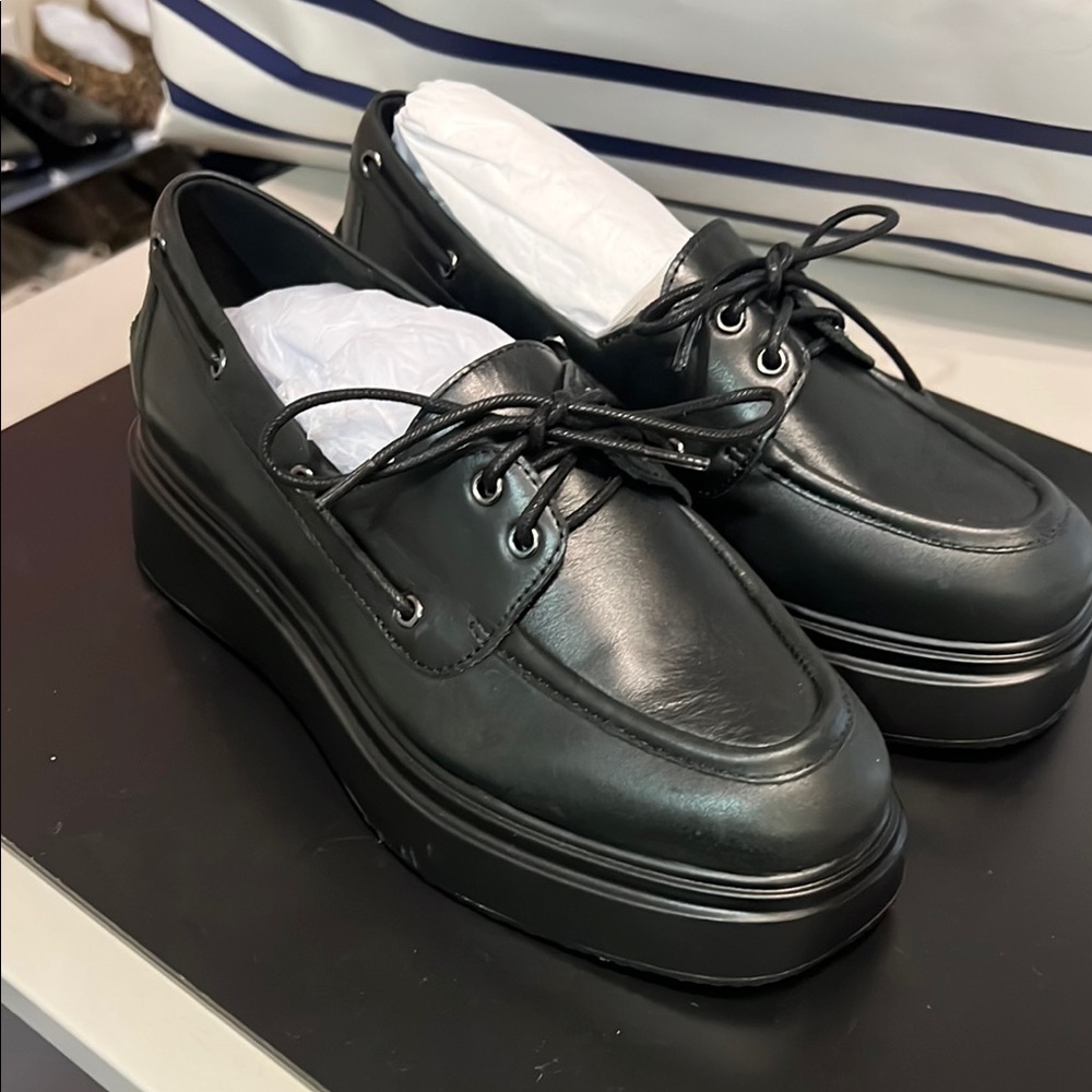 Women’s KBD Platform Boat Shoes Black Leather Shoes